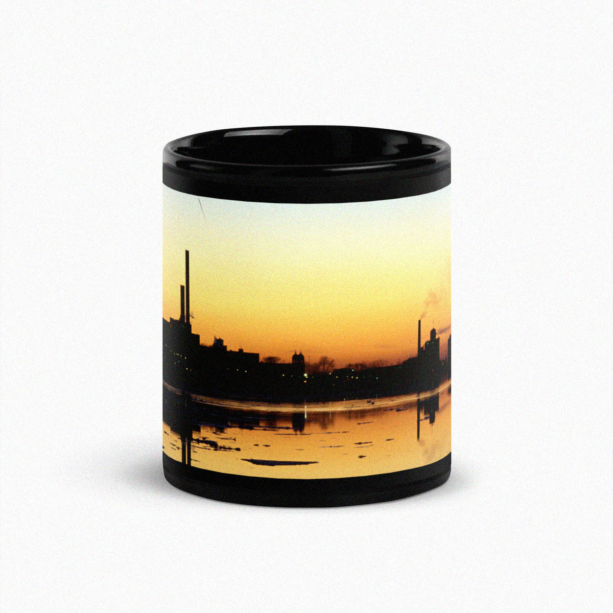 Windsor City Skyline Golden Hour Silhouette Black Glossy Mug by Peter Tkacz