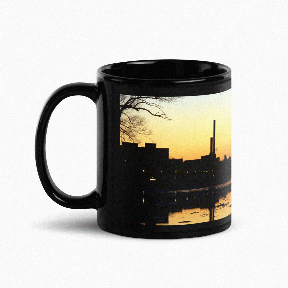 Windsor City Skyline Golden Hour Silhouette Black Glossy Mug by Peter Tkacz