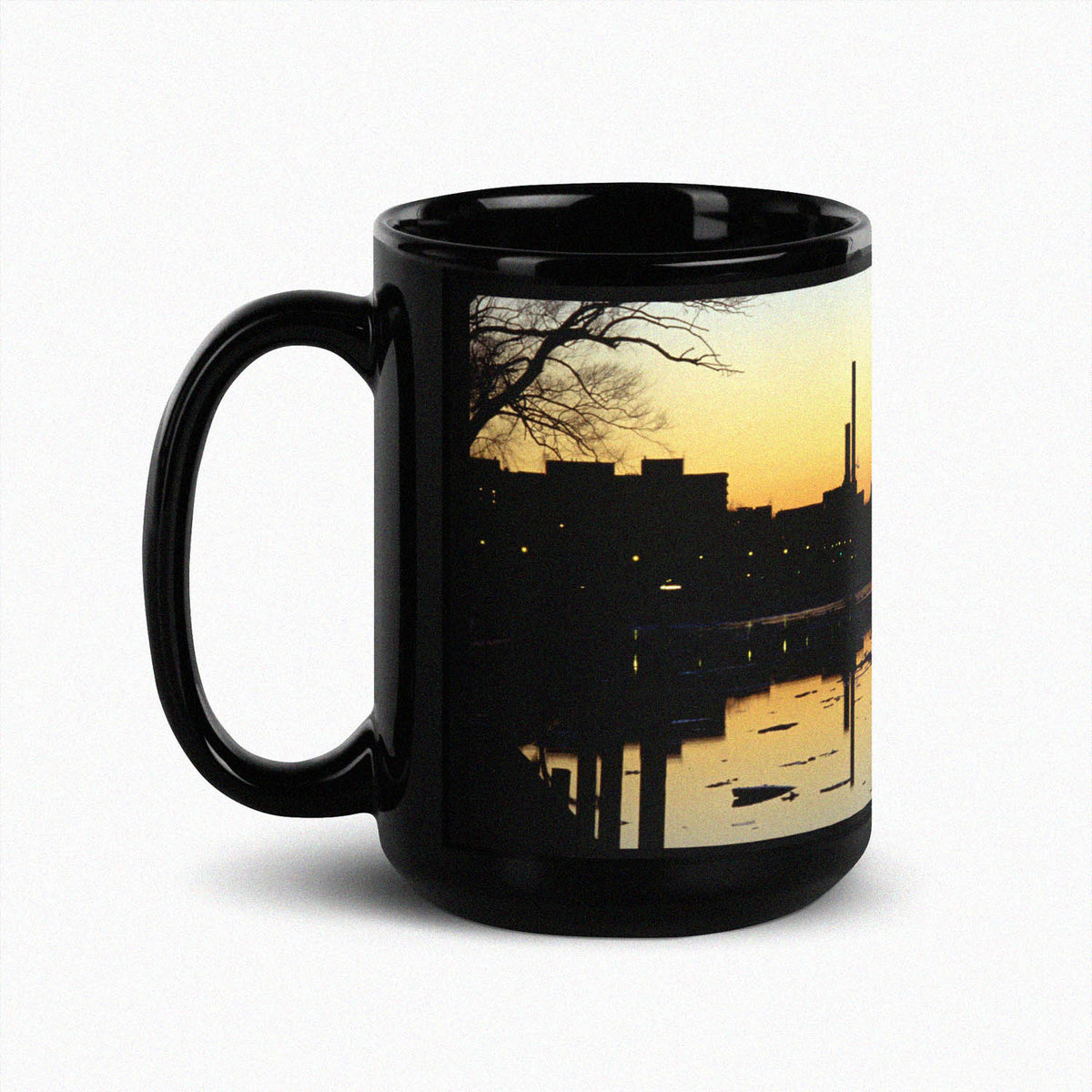 Windsor City Skyline Golden Hour Silhouette Black Glossy Mug by Peter Tkacz