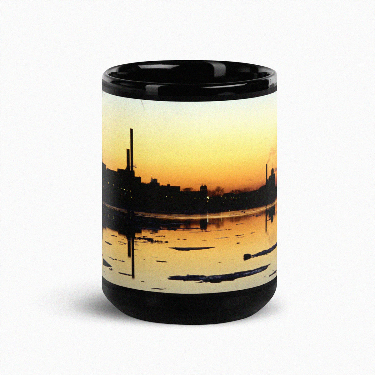 Windsor City Skyline Golden Hour Silhouette Black Glossy Mug by Peter Tkacz