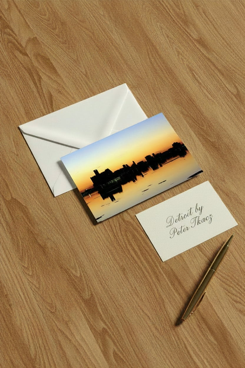 Detroit Skyline Golden Hour by Peter Tkacz - Detroit Card