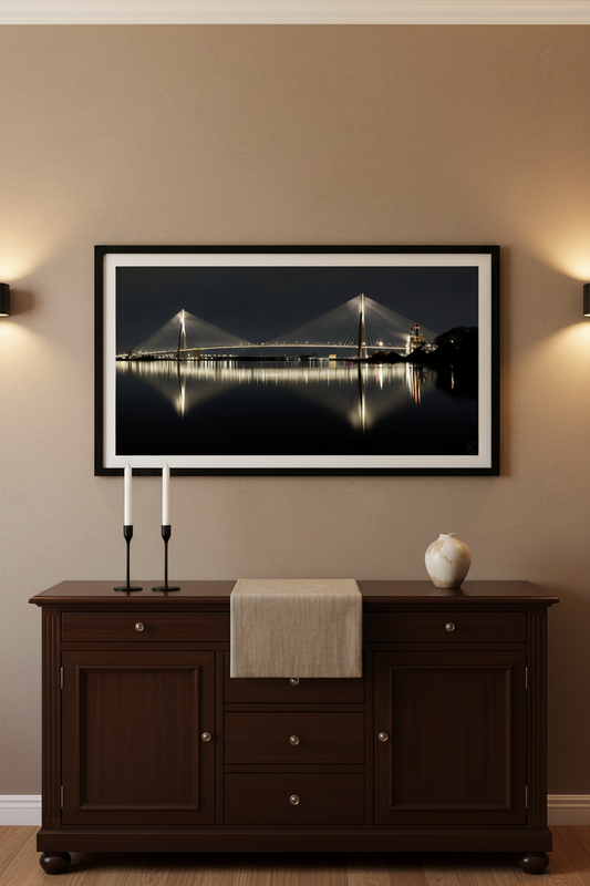 Gordie Howe Bridge Print by Peter Tkacz - Framed Above Dining Room Buffet