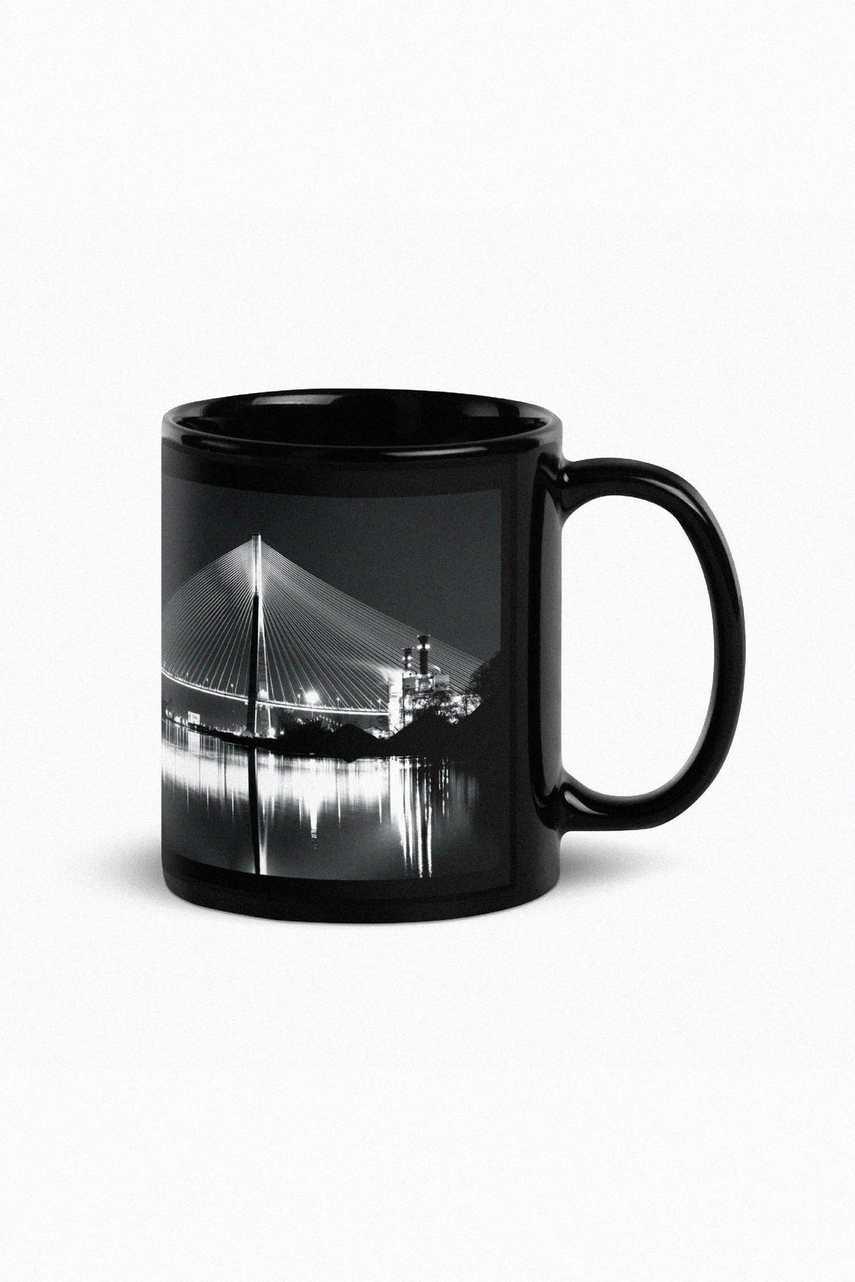 Noir Gordie Howe International Bridge coffee mug by Peter Tkacz