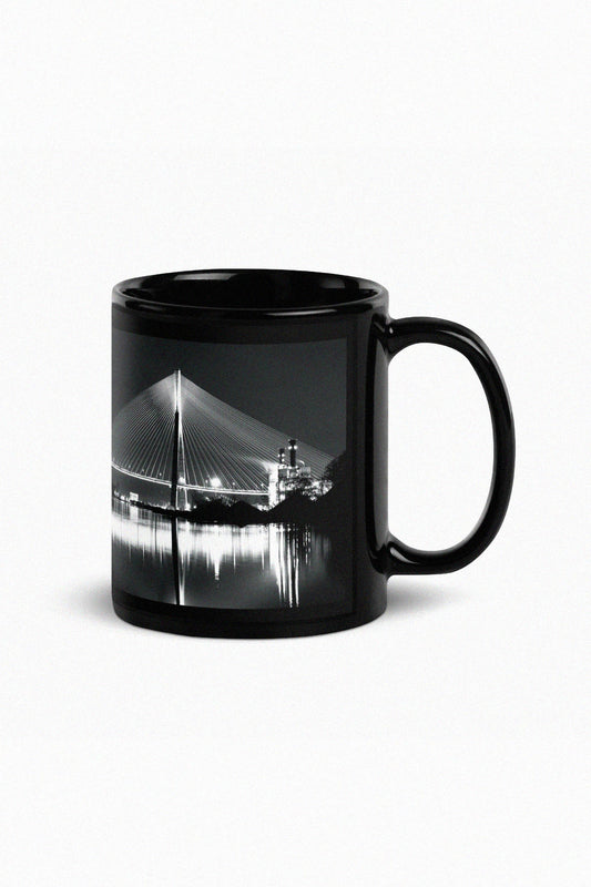 Noir Gordie Howe International Bridge coffee mug by Peter Tkacz