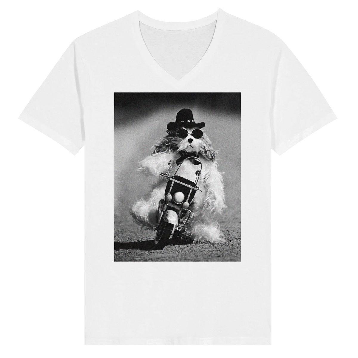 Dog on Motorcycle V-Neck T-Shirt by Uliana Blacklock