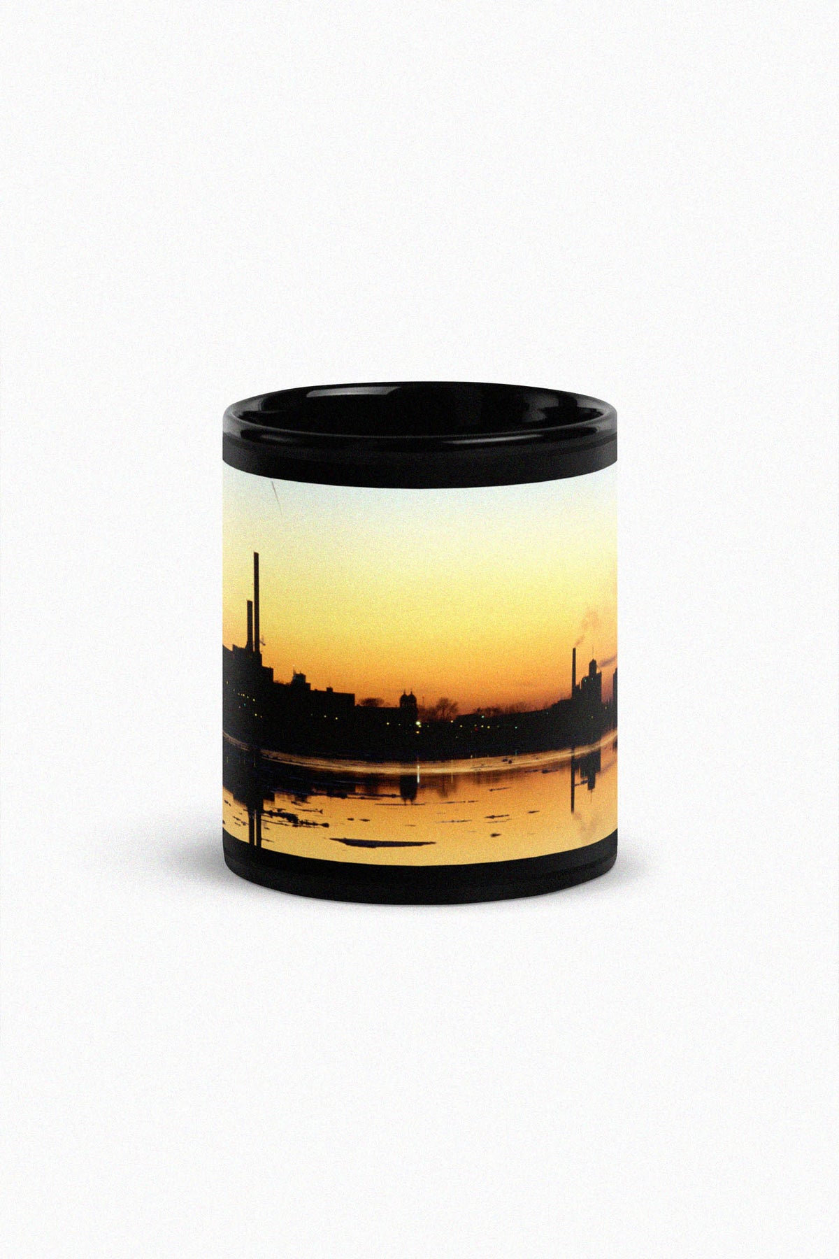 Windsor City Skyline Golden Hour Silhouette Black Glossy Mug by Peter Tkacz