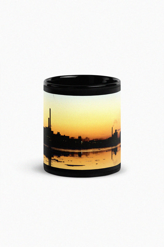 Windsor City Skyline Golden Hour Silhouette Black Glossy Mug by Peter Tkacz
